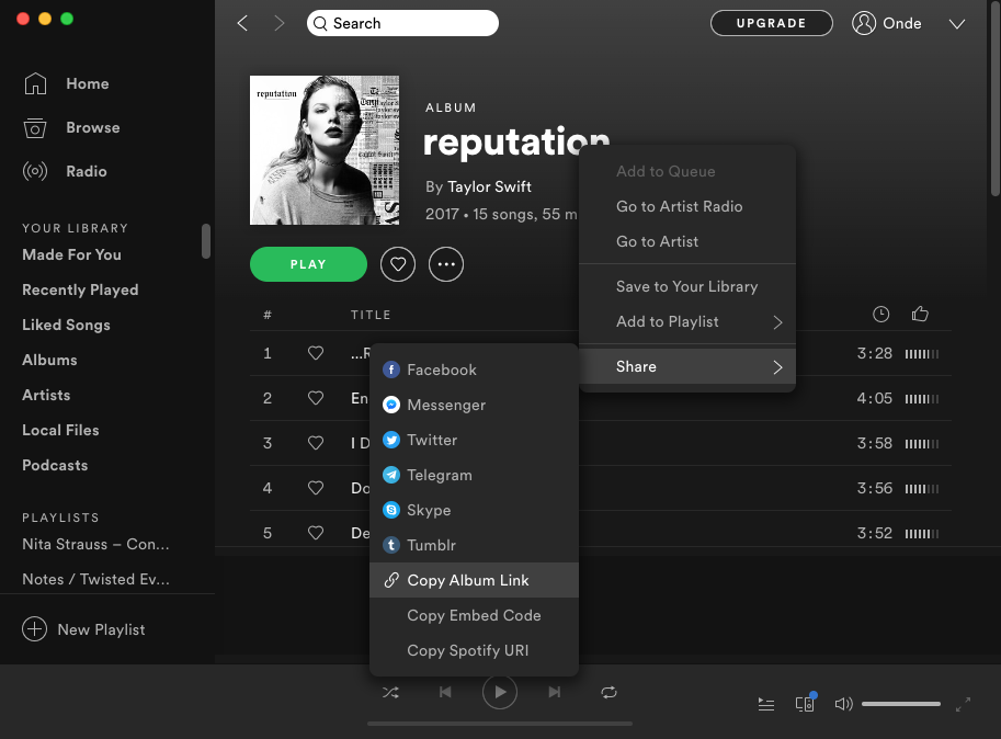 copy spotify album link